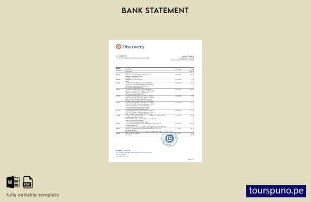 listo para imprimir plantilla de Excel de extracto bancario de Sudáfrica Discove